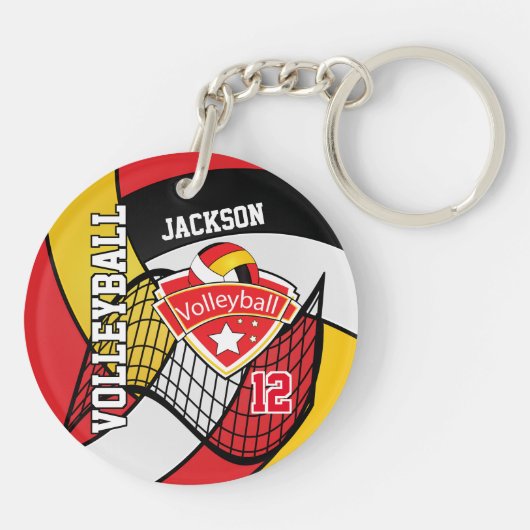 Ontwerp met rode, zwarte, gouden en witte volleyba sleutelhanger (Achterkant)