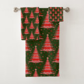 Ontwerp met rood groen kerstboompatroon bad handdoek (Insitu)
