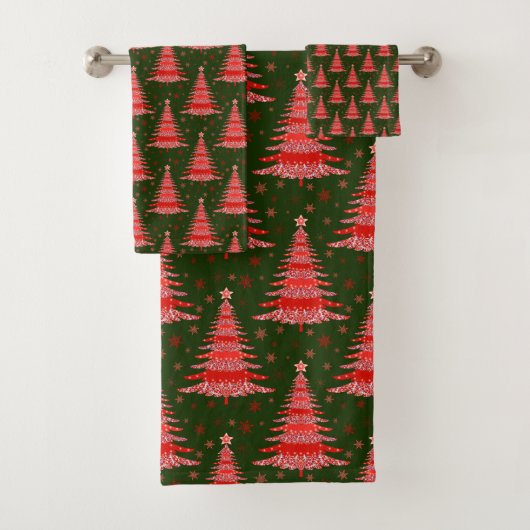 Ontwerp met rood groen kerstboompatroon bad handdoek (Insitu)