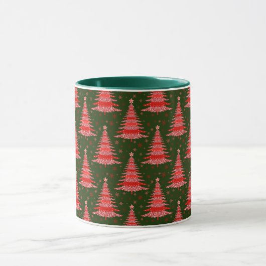 Ontwerp met rood groen kerstboompatroon mok (Midden)