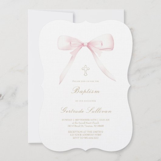 ontwerp met roze strik | doop kaart (Voorkant)