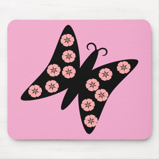 Ontwerp met zwarte en roze vlinder muismat (Voorkant)