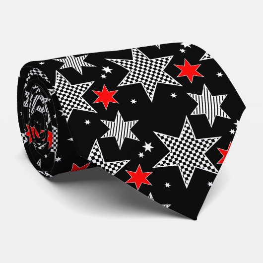Ontwerp met zwarte, witte en rode sterren stropdas (Opgerold)