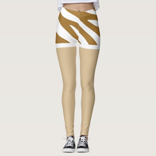  ontwerp nep shorts Bruin en wit Leggings (Voorkant)