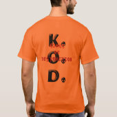 Ontwerp op achterzijde oranje en zwart t-shirt (Achterkant)
