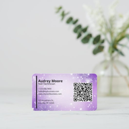 Ontwerp Paarse Professionele Kaart QR Code Nail Te Visitekaartje (Staand voorkant)
