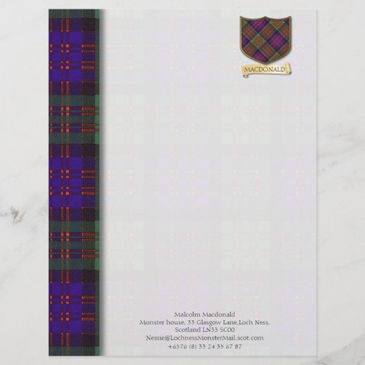Ontwerp-papier van Macdonald tartan Briefhoofd Sjabloon (Voorkant)