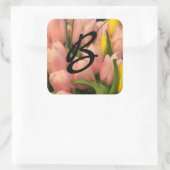 Ontwerp peach Tulip Monogram Vierkante Sticker (Tas)