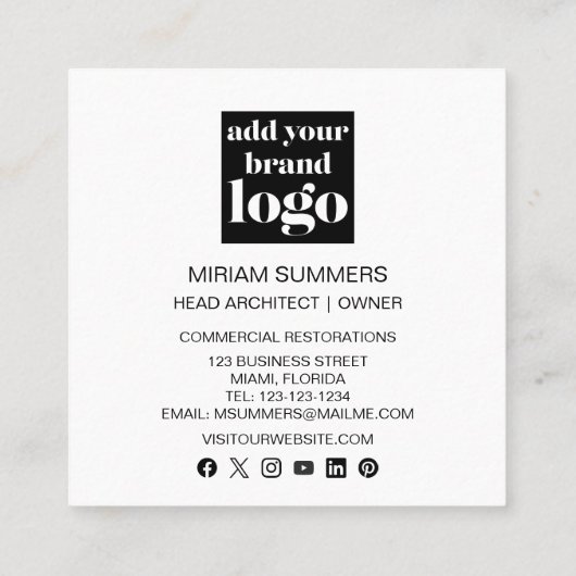 Ontwerp Professionele Moderne Foto Logo Vierkante Visitekaartje (Achterkant)