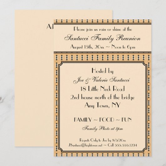 ontwerp-reünie, evenement, feestuitnodiging kaart (Voorkant / Achterkant)