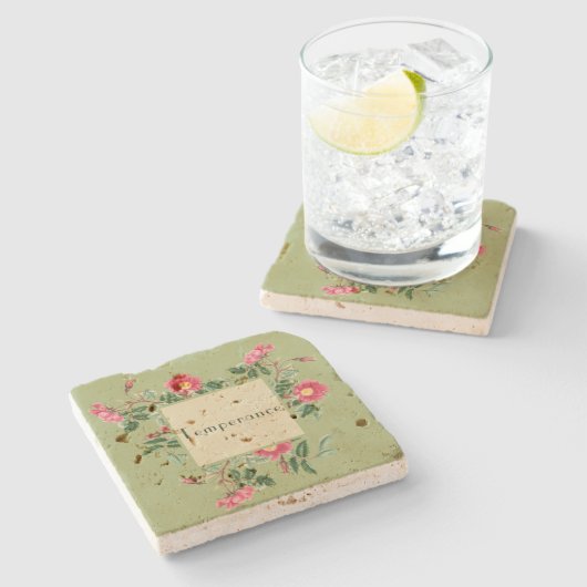  Ontwerp Sage Groen Roze Rozen Steen Onderzetter (Zijkant)