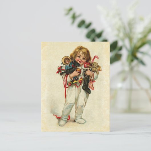  Ontwerp Schattige Jongen met Kerstspeelgoed Feestdagenkaart (Staand voorkant)