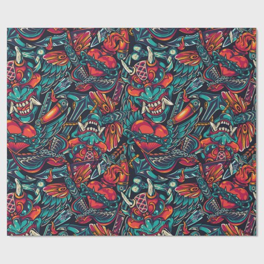 Ontwerp Tattoo Retro Cadeaupapier (Vlak)