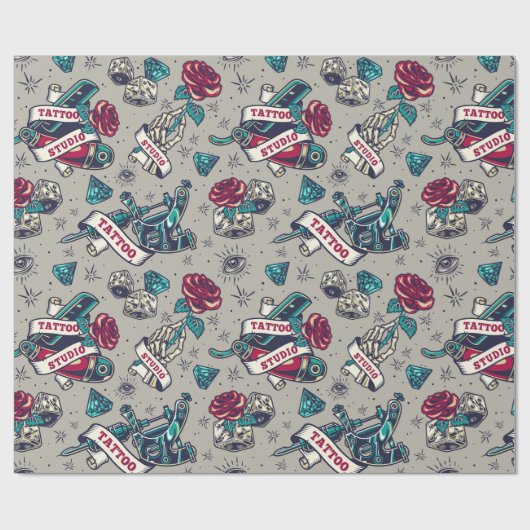 Ontwerp Tattoo Retro Cadeaupapier (Vlak)