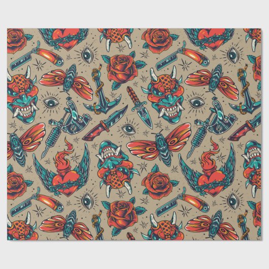 Ontwerp Tattoo Retro Cadeaupapier (Vlak)
