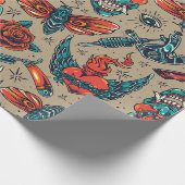 Ontwerp Tattoo Retro Cadeaupapier (Hoek)