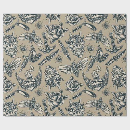 Ontwerp Tattoo Retro Cadeaupapier (Vlak)