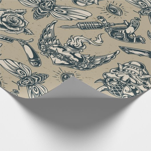 Ontwerp Tattoo Retro Cadeaupapier (Hoek)