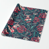 Ontwerp Tattoo Retro Cadeaupapier (Uitgerold)