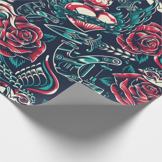 Ontwerp Tattoo Retro Cadeaupapier (Hoek)