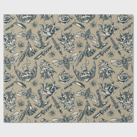 Ontwerp Tattoo Retro Cadeaupapier (Vlak)