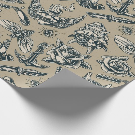 Ontwerp Tattoo Retro Cadeaupapier (Hoek)