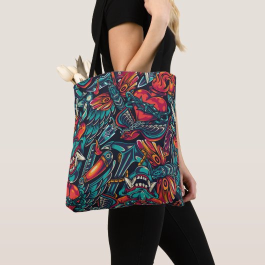 Ontwerp Tattoo Retro Tote Bag (Dichtbij)