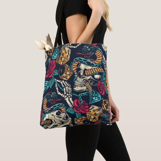 Ontwerp Tattoo Retro Tote Bag (Dichtbij)