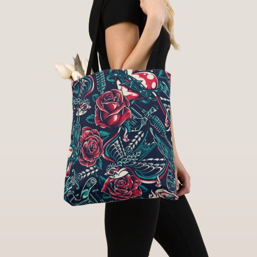 Ontwerp Tattoo Retro Tote Bag (Dichtbij)