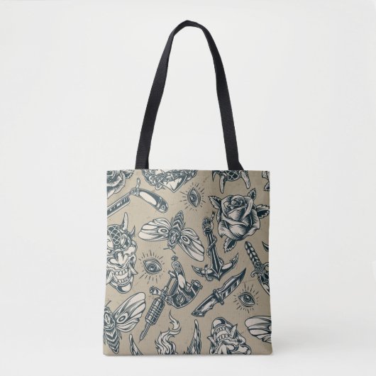 Ontwerp Tattoo Retro Tote Bag (Voorkant)