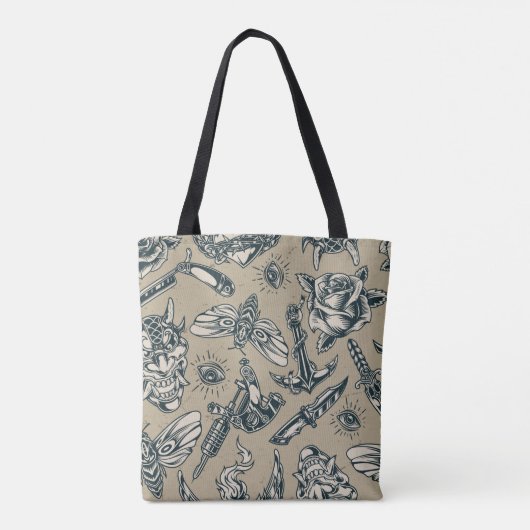Ontwerp Tattoo Retro Tote Bag (Achterkant)