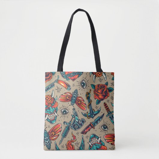 Ontwerp Tattoo Retro Tote Bag (Voorkant)