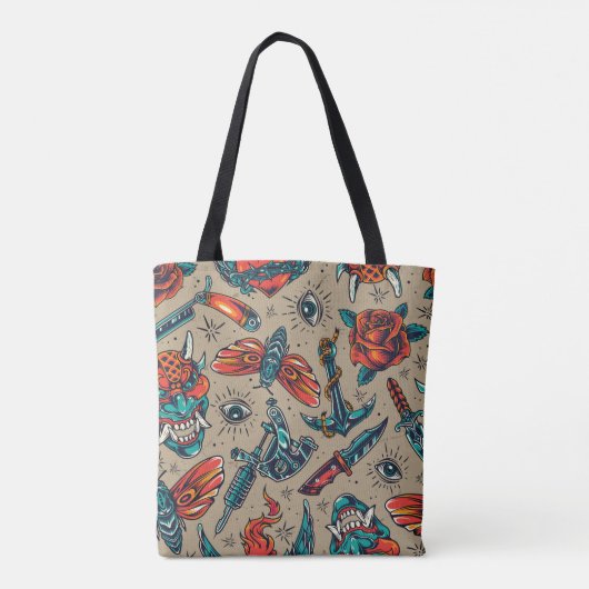 Ontwerp Tattoo Retro Tote Bag (Achterkant)
