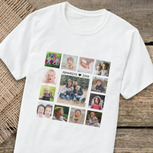 Ontwerp uw eigen 13 foto collage familie naam teks t-shirt