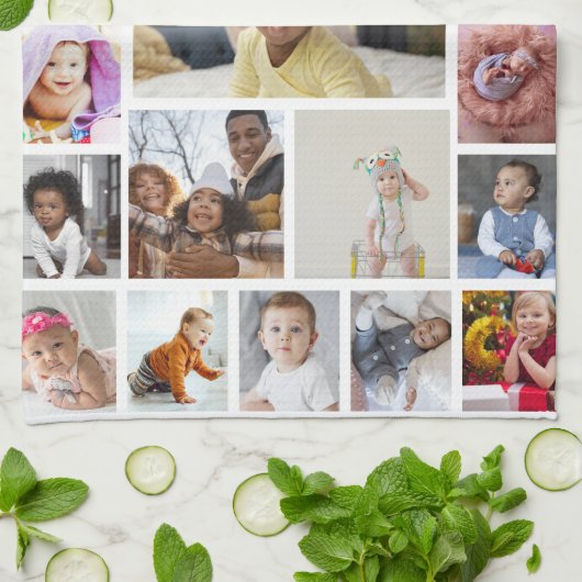 Ontwerp uw eigen 22 fotocollage ingelijst kunst theedoek (Gevouwen)