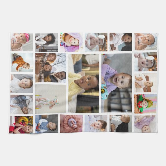 Ontwerp uw eigen 22 fotocollage ingelijst kunst theedoek (Horizontaal)