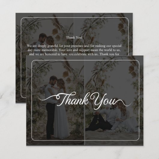 Ontwerp uw eigen 2 foto collage bruiloft bedankkaart (Voorkant / Achterkant)
