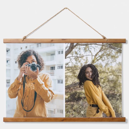 Ontwerp uw eigen 2 fotocollage hangend wandkleed (Voorkant)