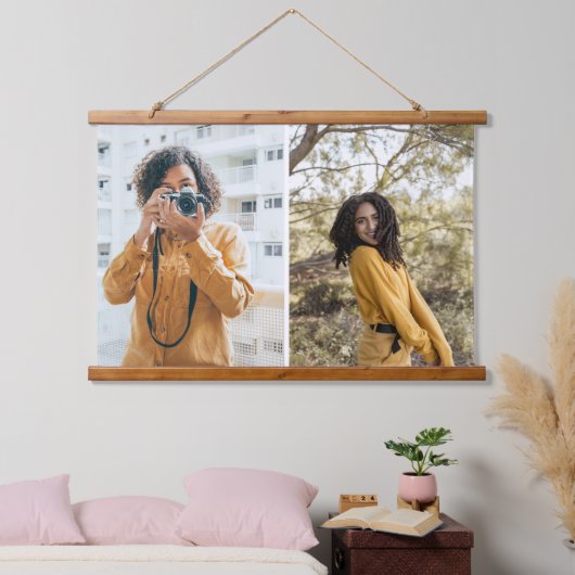 Ontwerp uw eigen 2 fotocollage hangend wandkleed (Slaapkamer)