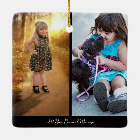 Ontwerp uw eigen 2 fotocollage keramisch ornament (Achterkant)