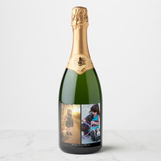 Ontwerp uw eigen 2 fotocollage sparkling wijnetiket (Voorkant)