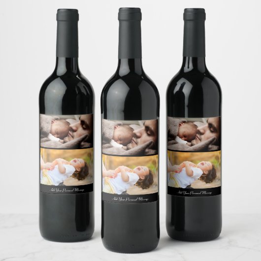 Ontwerp uw eigen 2 fotocollage wijn etiket (Flessen)