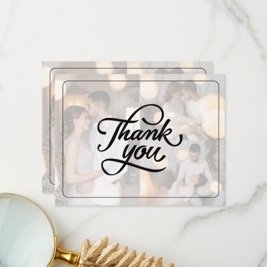 Ontwerp uw eigen 3 foto collage bruiloft bedankkaart (Voorkant / Achterkant in situ)