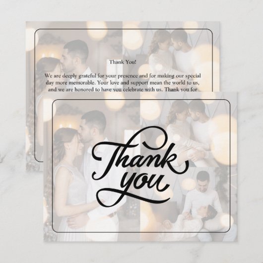 Ontwerp uw eigen 3 foto collage bruiloft bedankkaart (Voorkant / Achterkant)