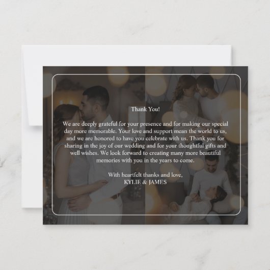 Ontwerp uw eigen 3 foto collage bruiloft bedankkaart (Achterkant)