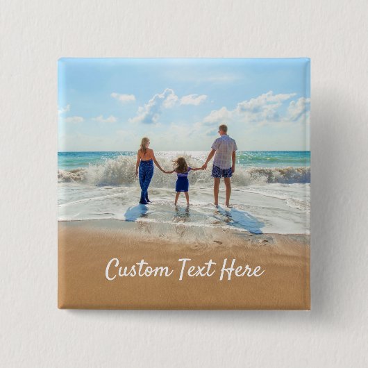 Ontwerp uw eigen aangepaste foto-knop met tekst vierkante button 5,1 cm (Voorkant)