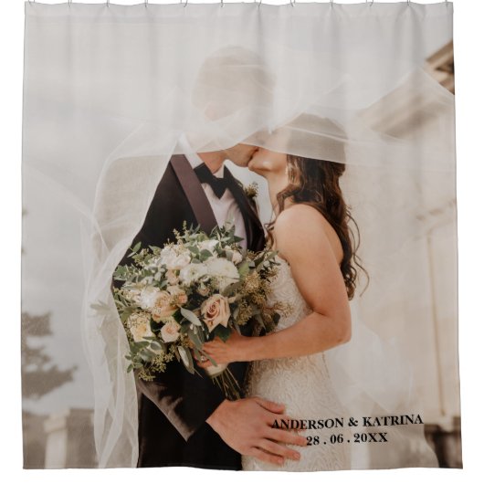 Ontwerp uw eigen aangepaste naam van de huwelijksf douchegordijn (Voorkant)