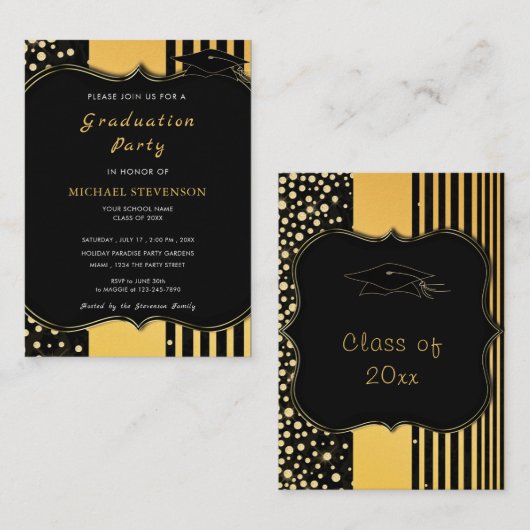 Ontwerp uw eigen Black Gold Afstuderen Notitiekaartje (Voorkant / Achterkant)