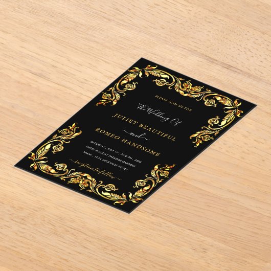 Ontwerp uw eigen Black Gold bruiloft uitnodiging (Laagn)