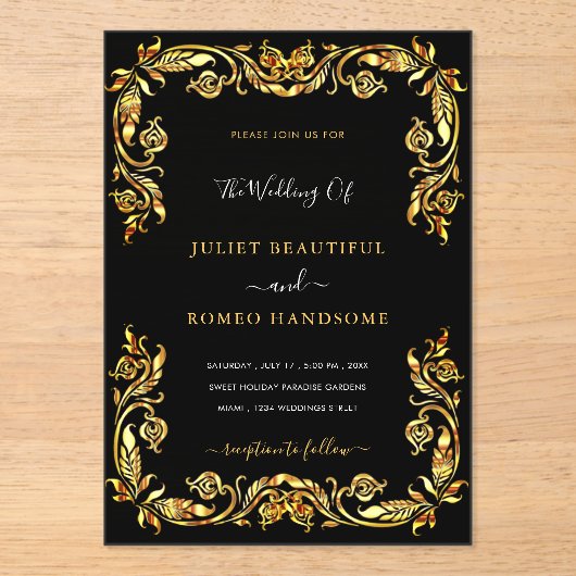 Ontwerp uw eigen Black Gold bruiloft uitnodiging (Voorkant)